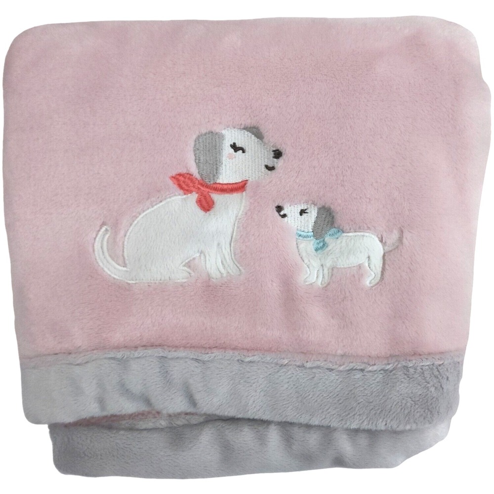 Carter's Pink Puppy Dog Blanket Gray Trim Soft Plush Baby Girl‎